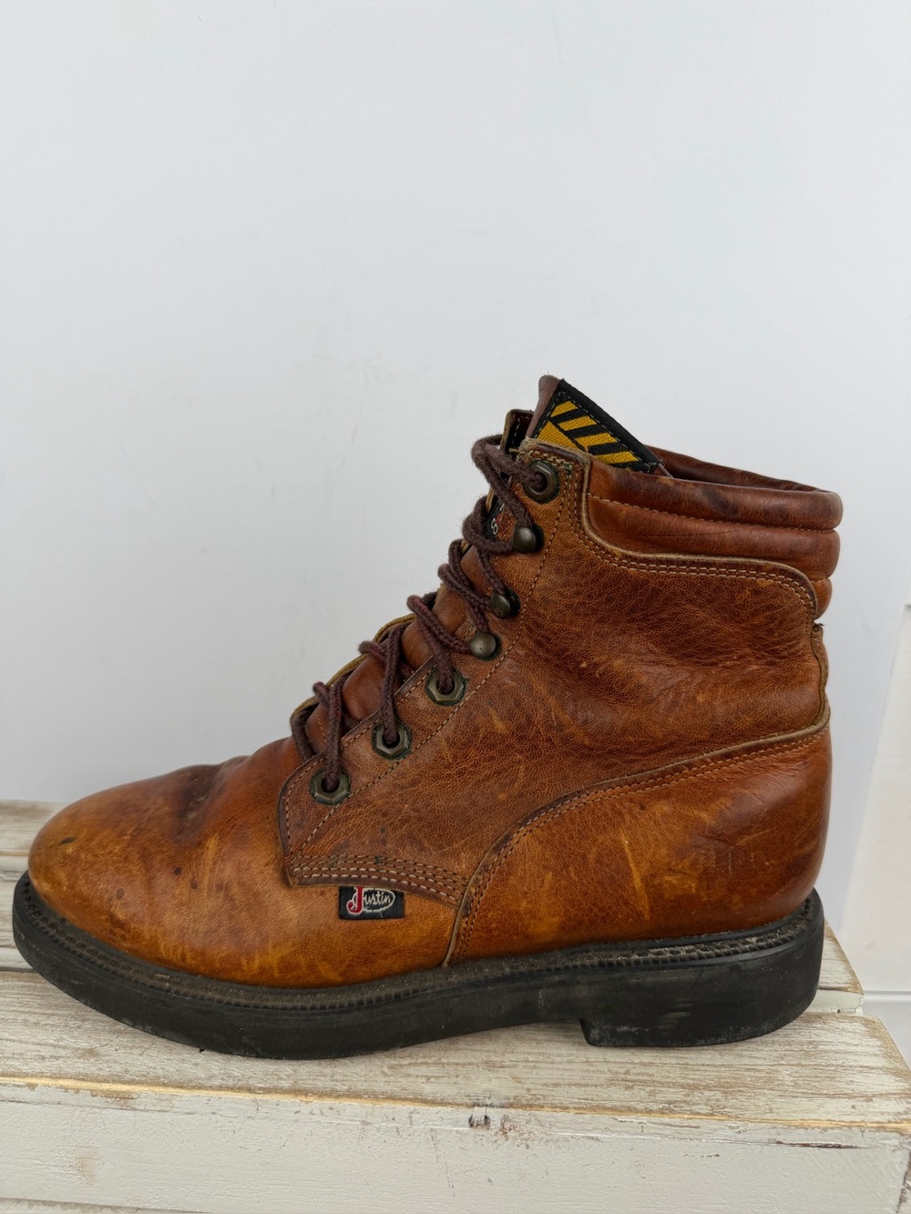 Justin Brown leather lace up work boots oil resisting women’s size 7.5B USA Made